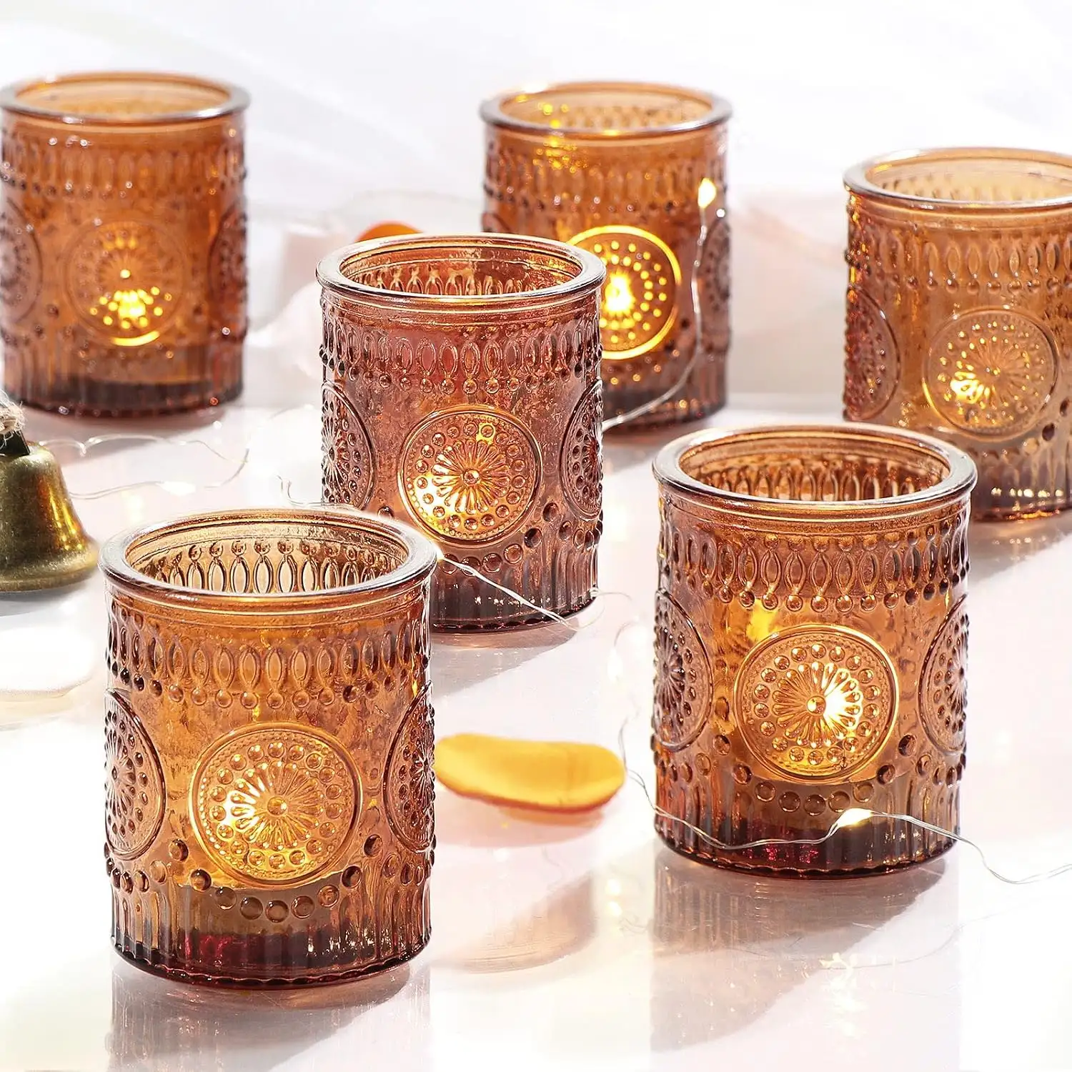 Amber Glass Votive Candle Holders