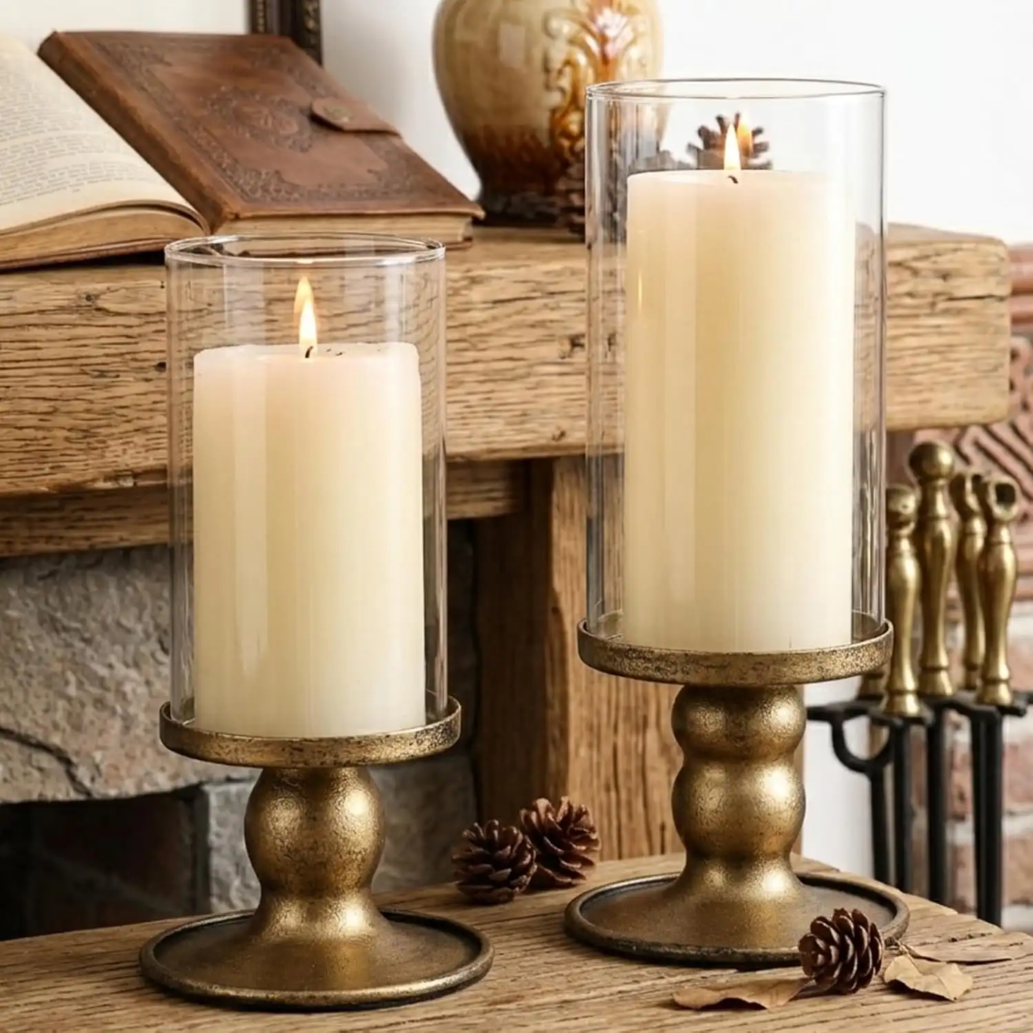 Antique Brass Candleholder LED Glow