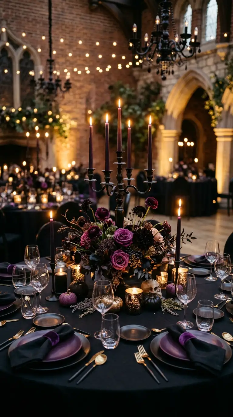 Black Candlelit Reception Tables