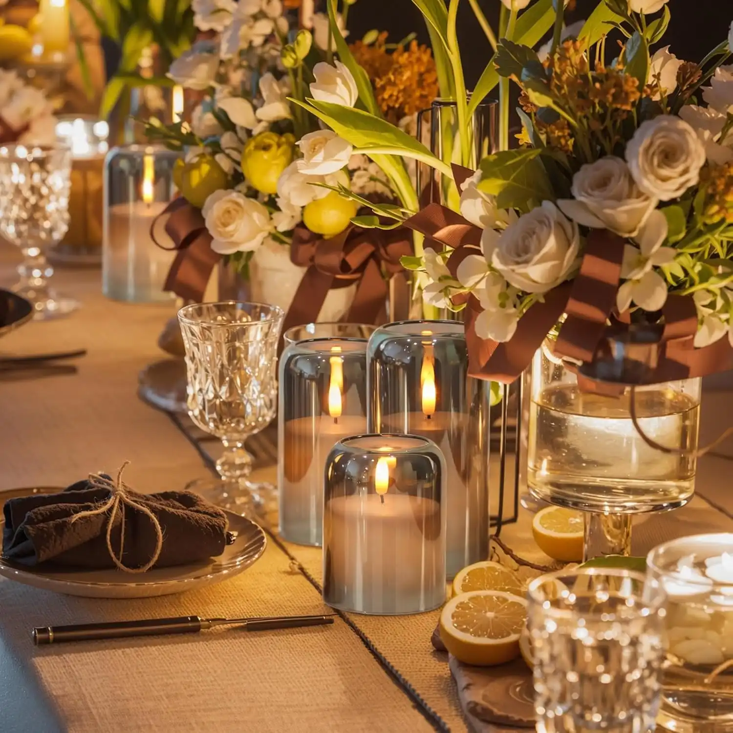 Black Glass LED Candle Votives