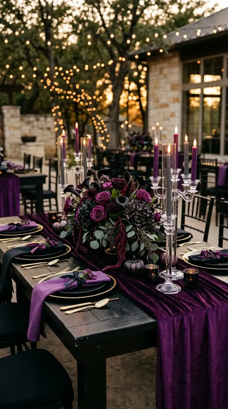 Black Tables With Purple Runners