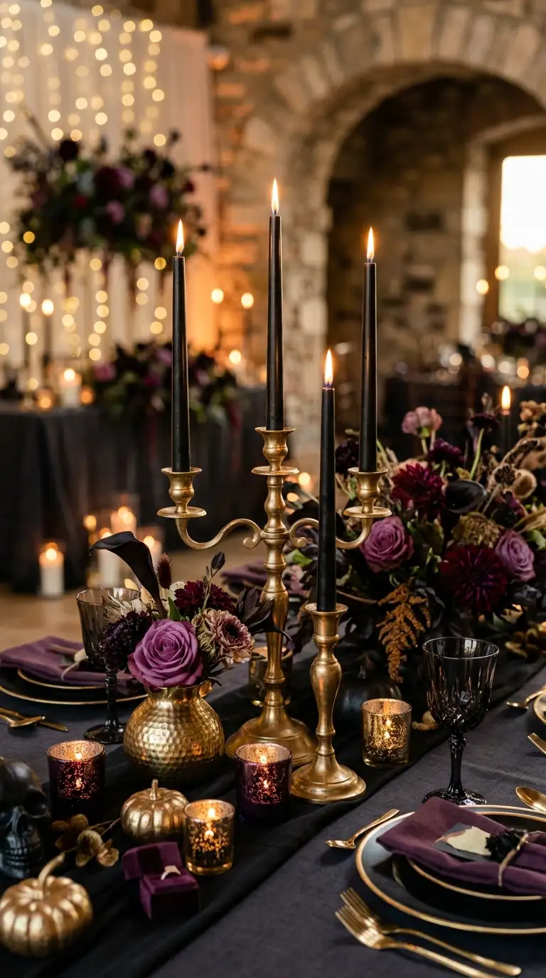 Black Taper Candles Gold Holders