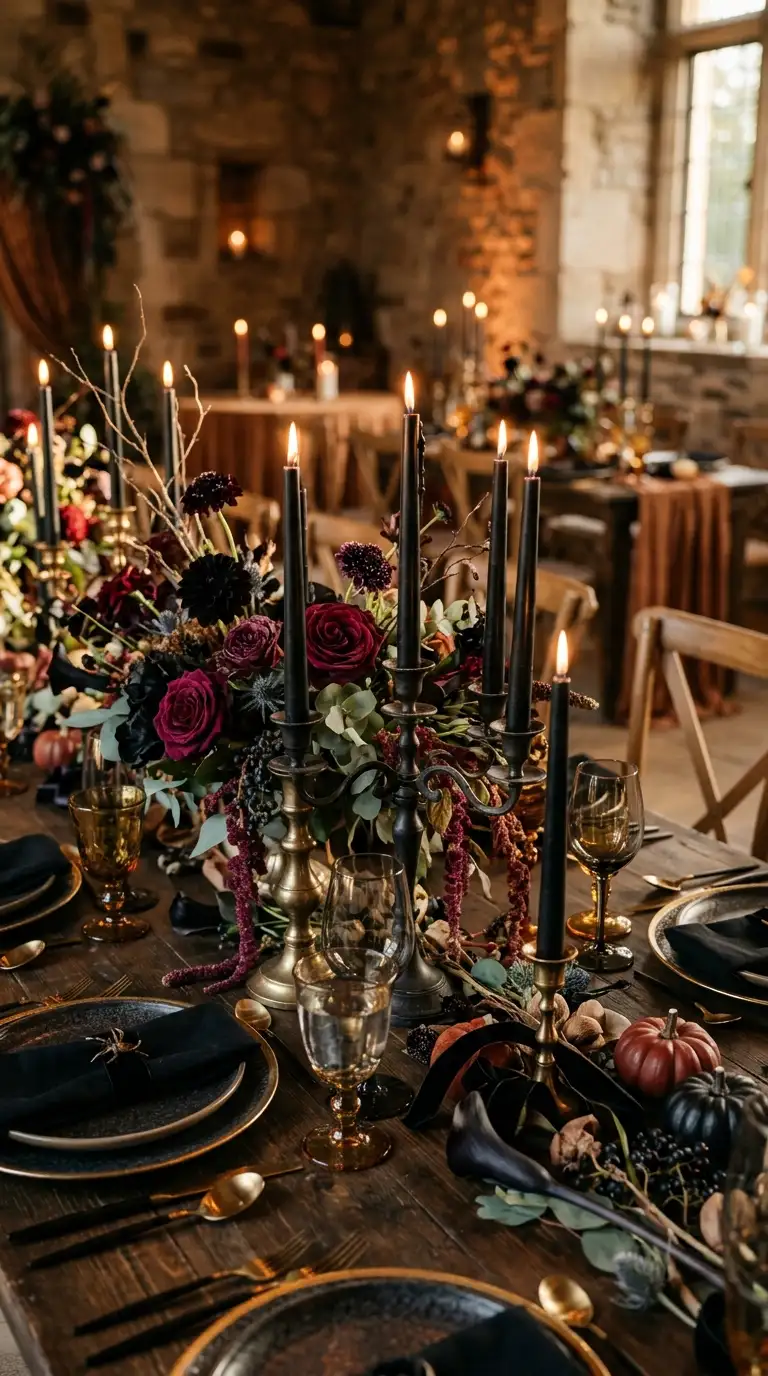 Black Taper Candles With Florals
