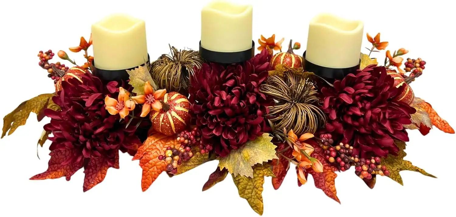 Burgundy Dahlia Candle Centerpiece