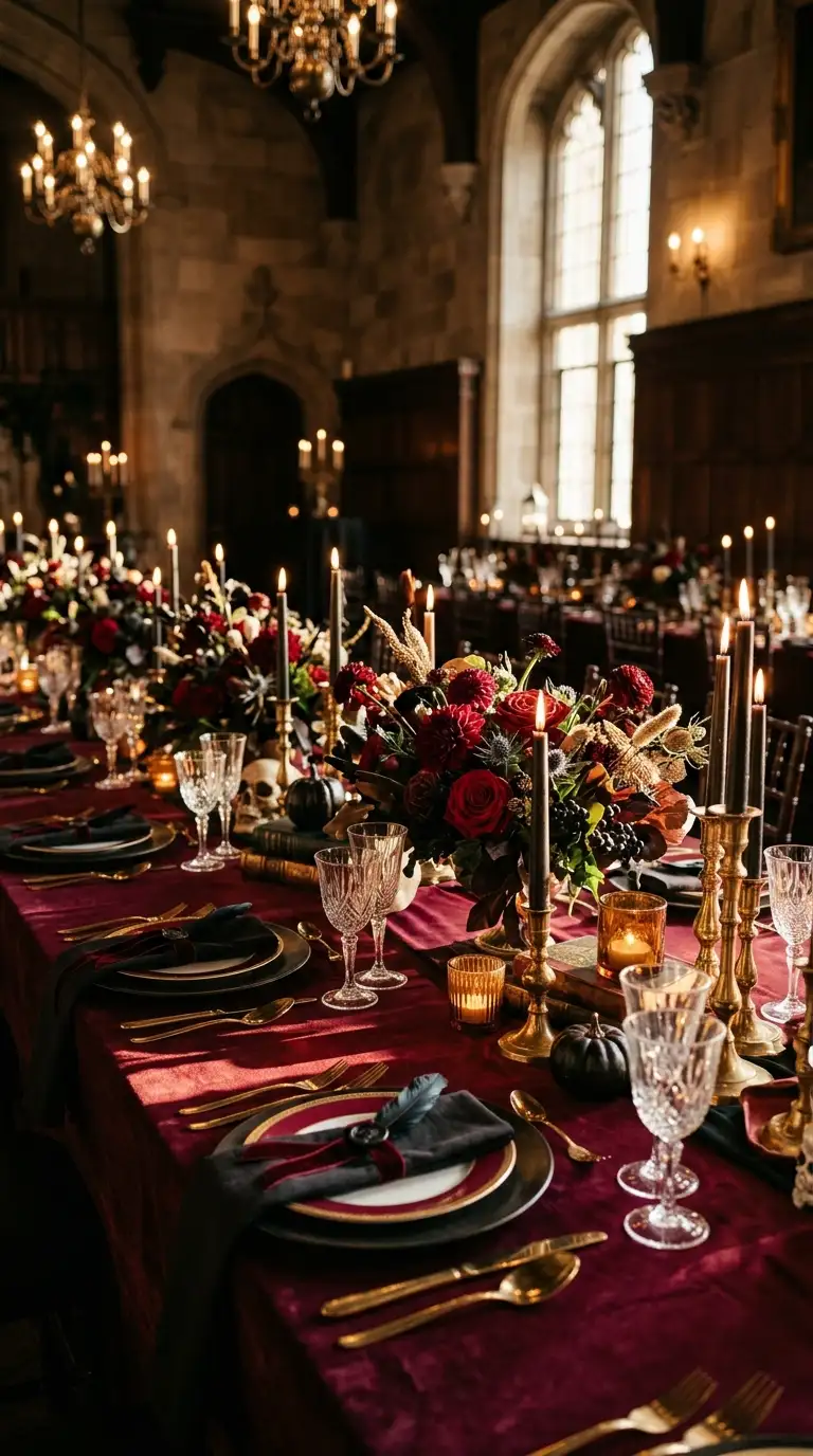 Burgundy Velvet Reception Tables