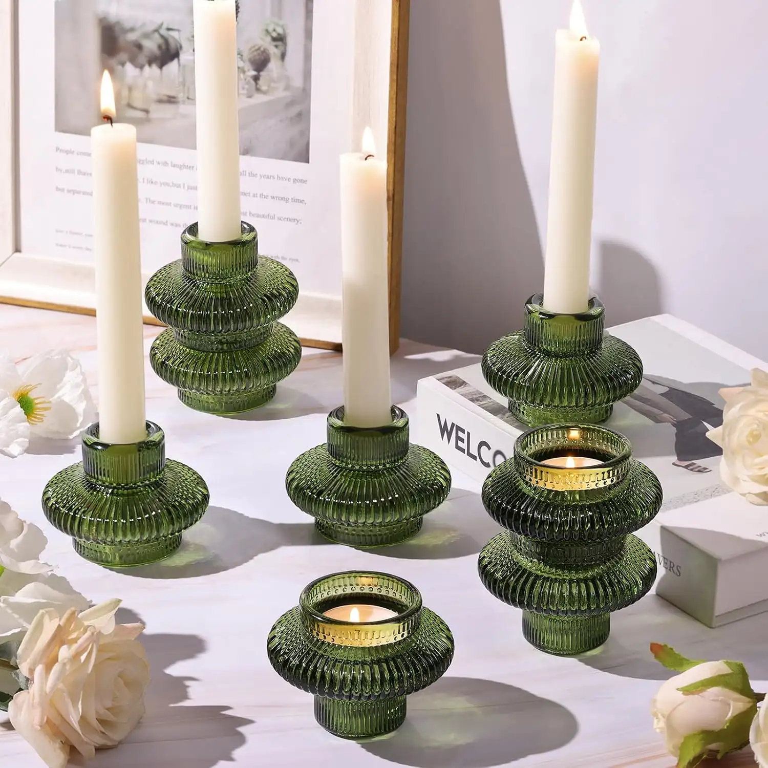 Candle Holders With Olive Green Details