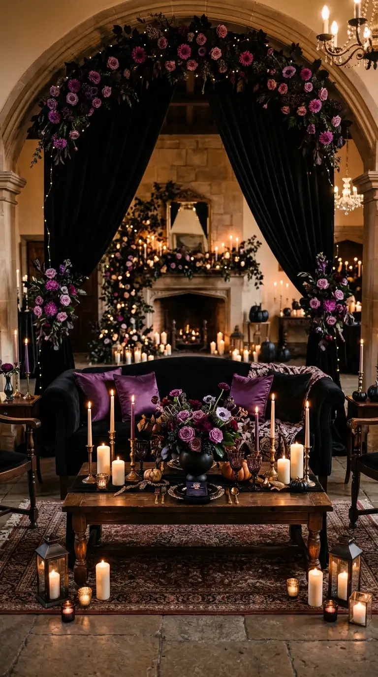 Candlelit Purple Wedding Lounge Setup