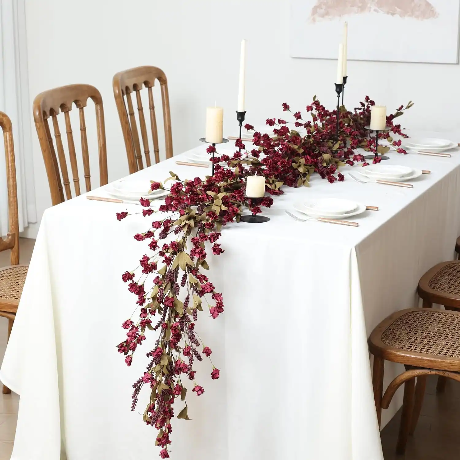 Cascading Crimson Floral Branches