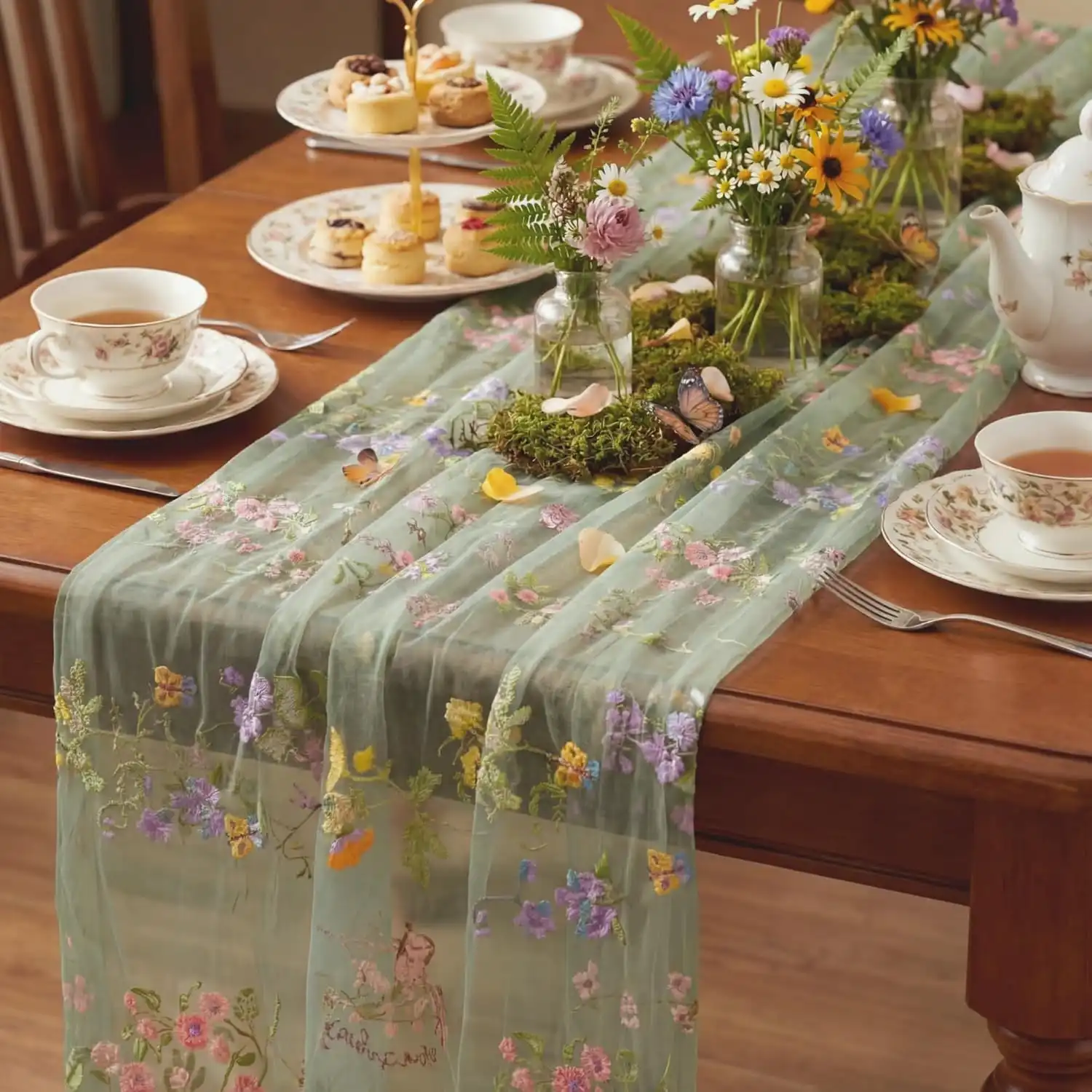 Cascading Greenery Floral Table Runner