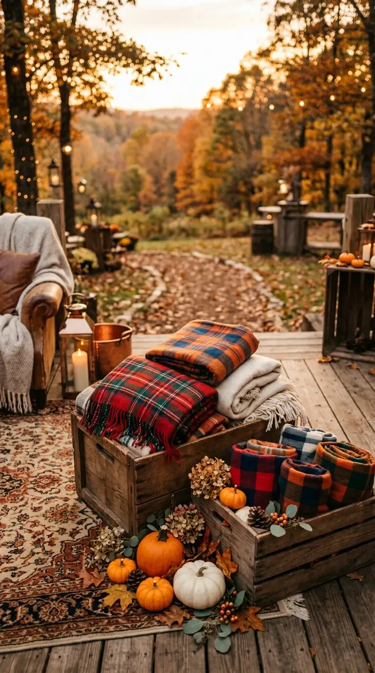 Cozy Plaid Guest Blanket Baskets