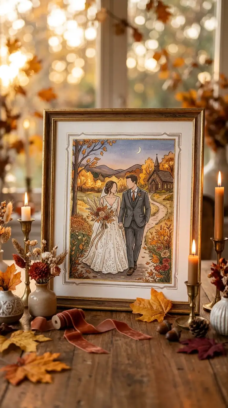 Custom Illustrated Wedding Day Portrait