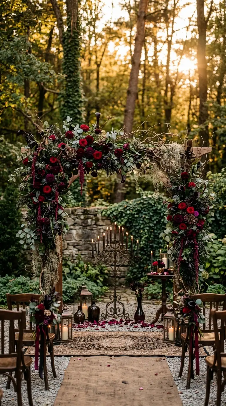 Dark Floral Wedding Ceremony Backdrop