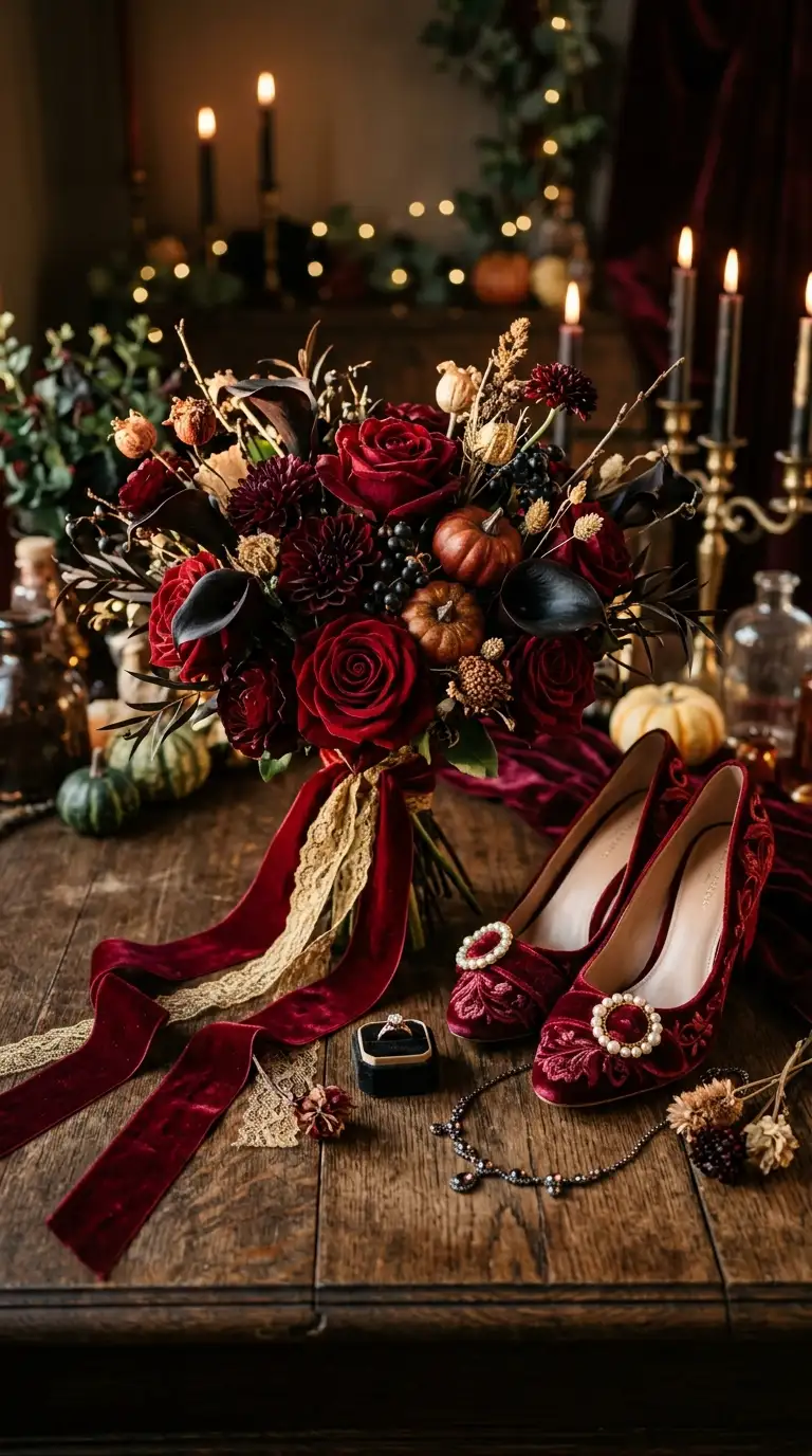 Deep Red Velvet Bridal Details