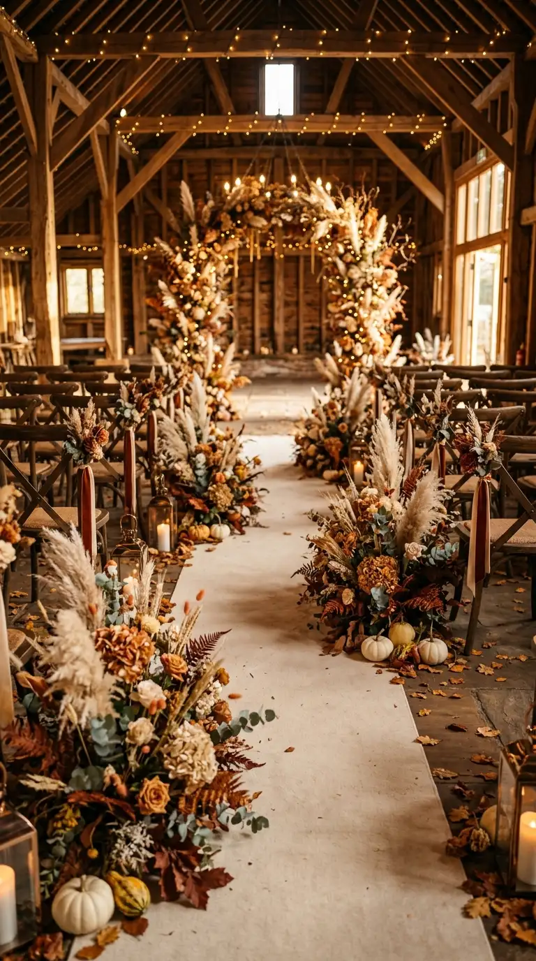 Dried Foliage Wedding Aisle Decor