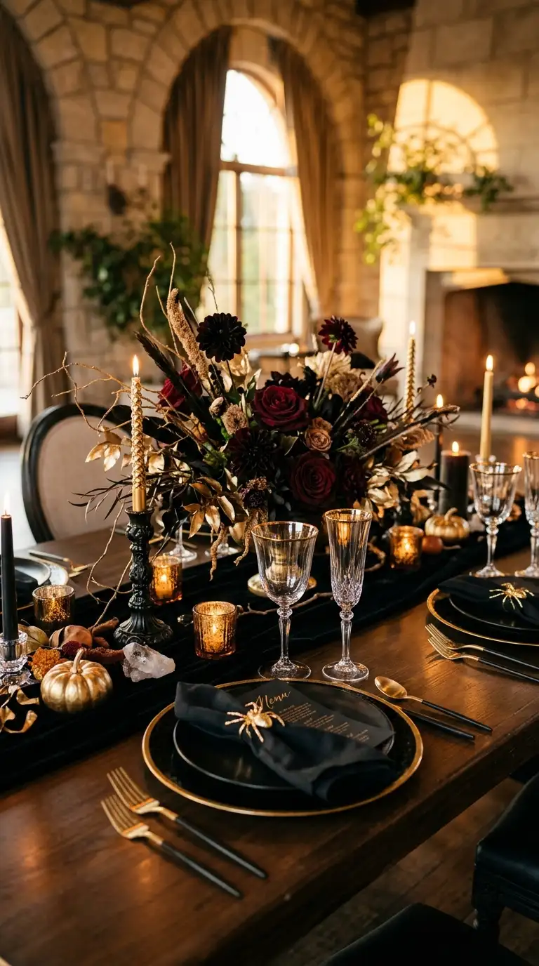 Elegant Black And Gold Tablescape