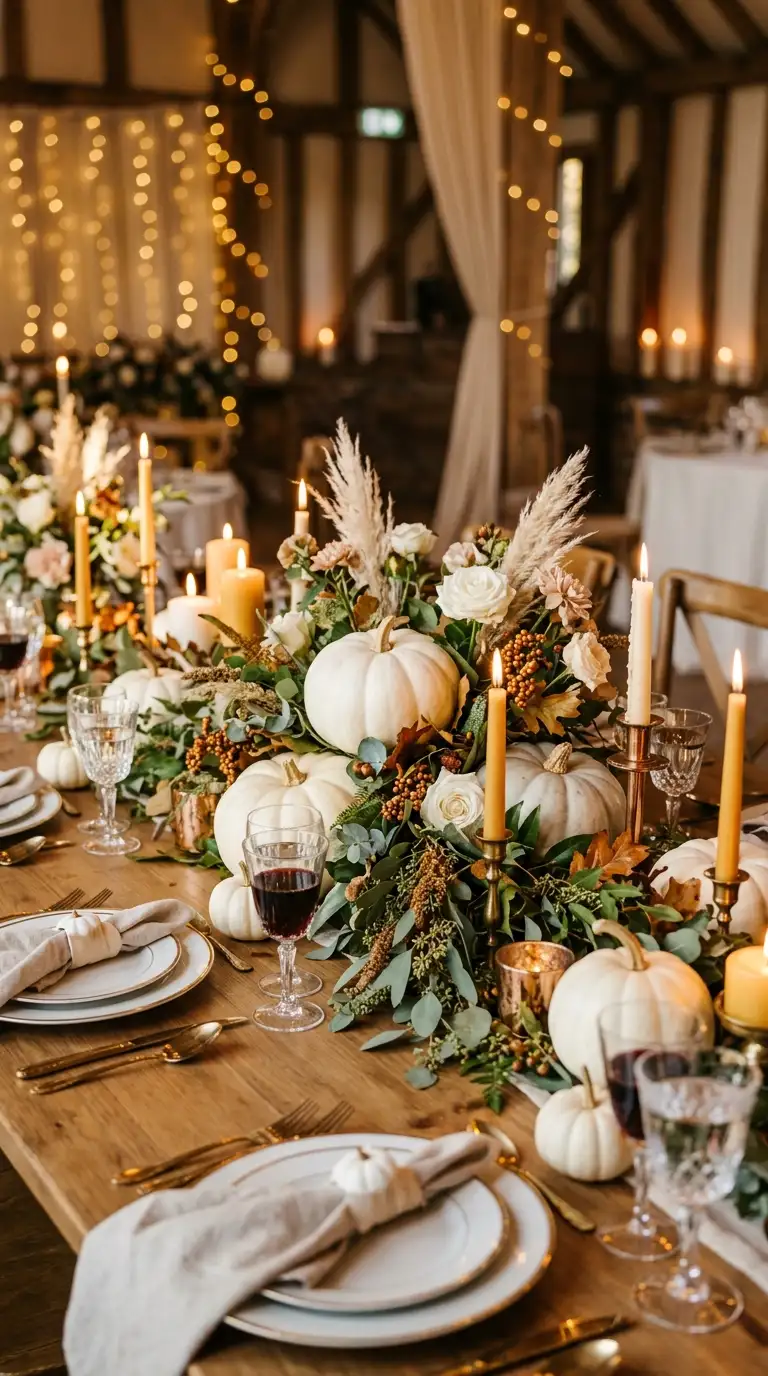Elegant White Pumpkin Table Accents