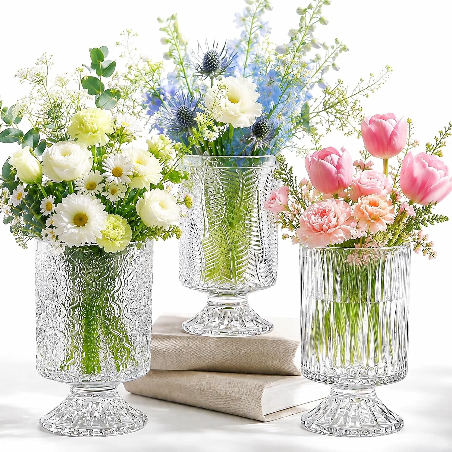 Embossed Big Base Vintage Glass Vase