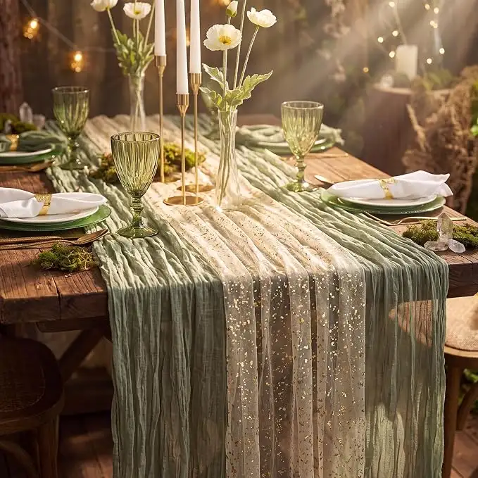 Forest Green Runner With Gold Accents
