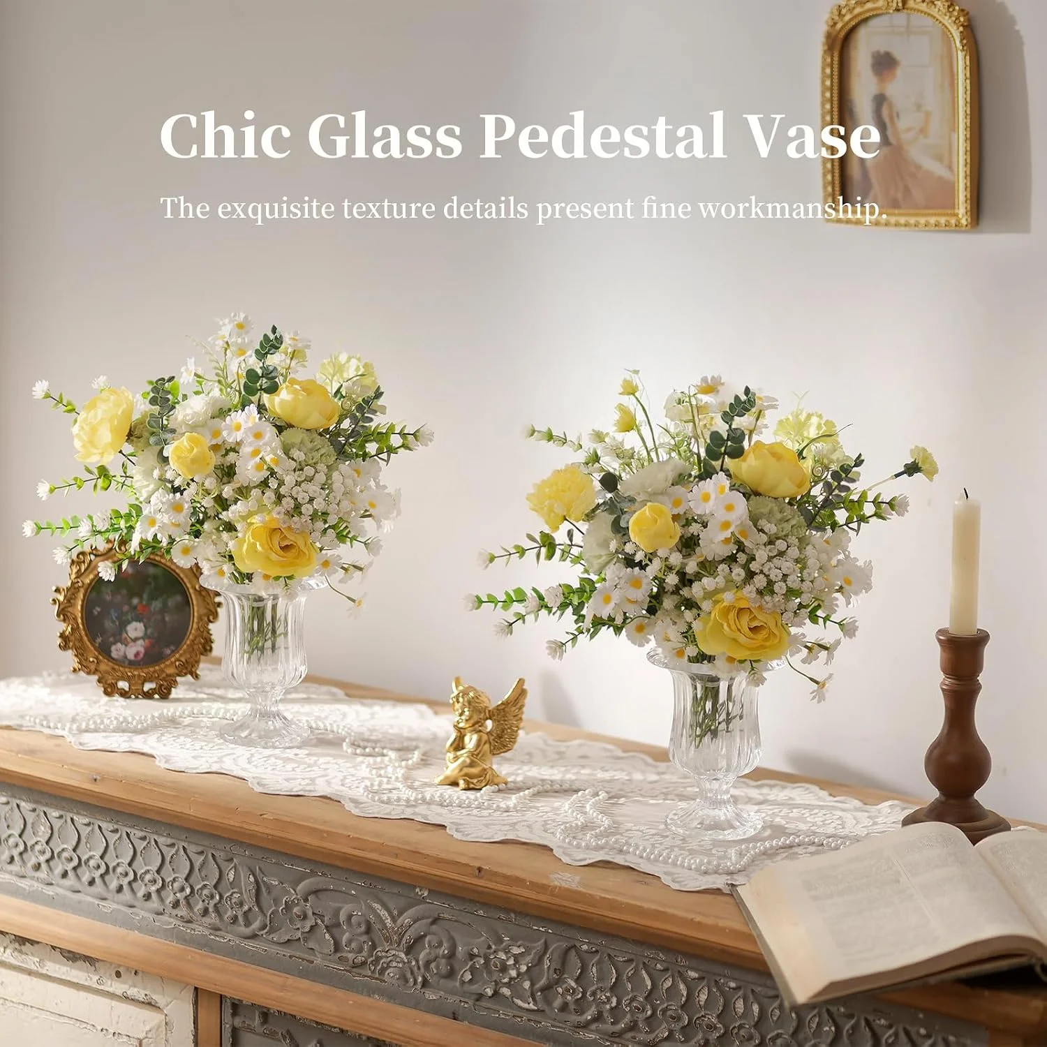 Glasseam Compote Flower Vases for Centerpieces