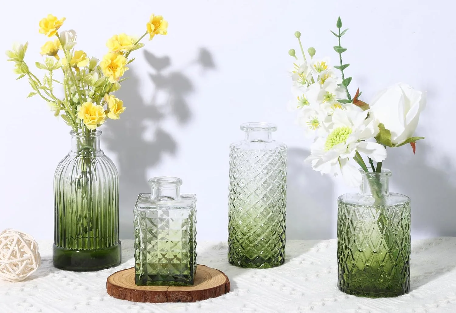 Green Glass Bud Vases for Centerpieces
