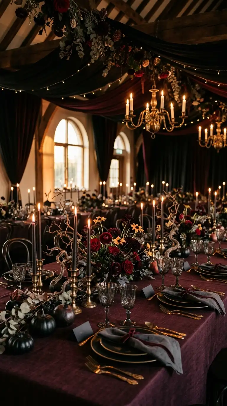 Moody Burgundy Wedding Reception