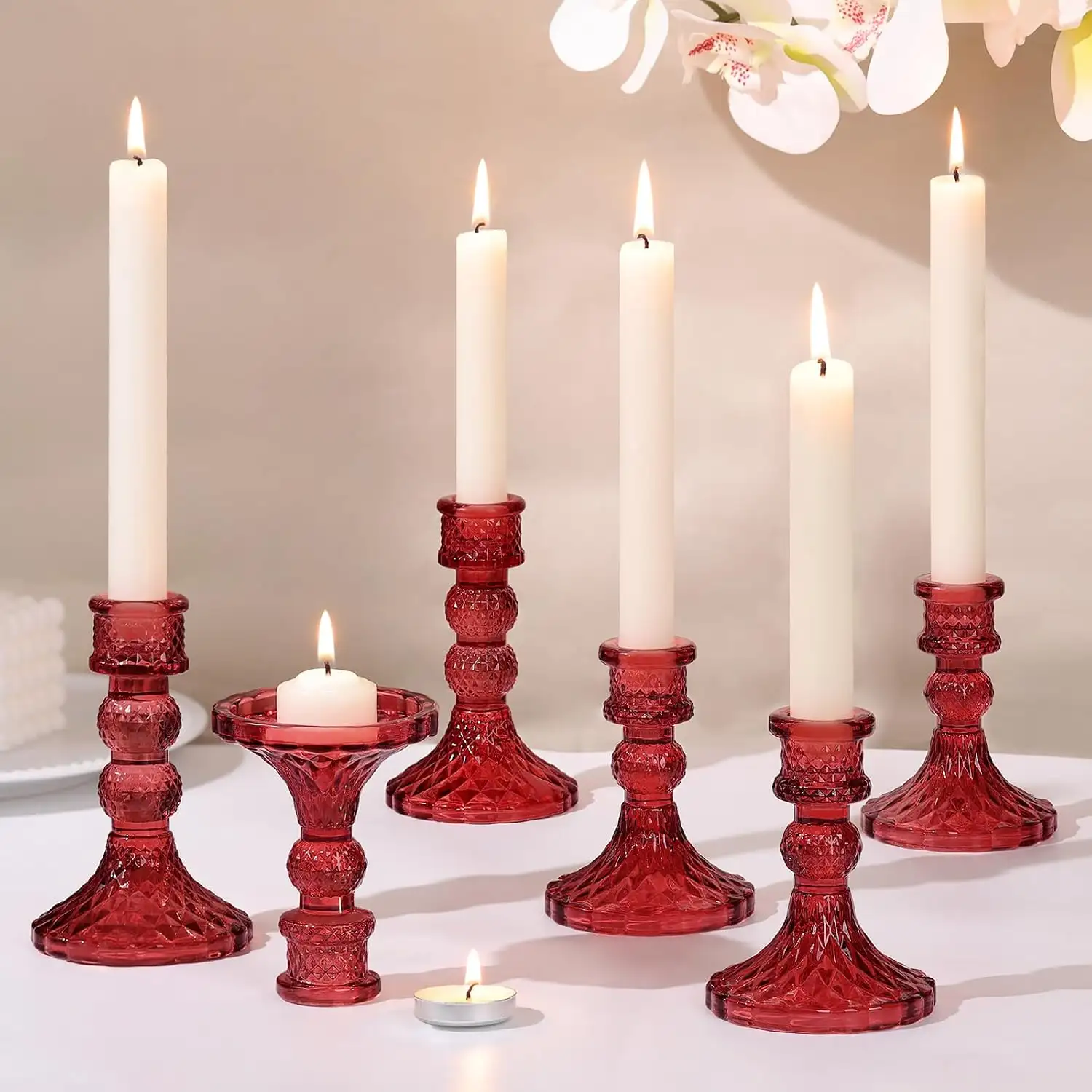 Oxblood Glass Candle Holder Accents
