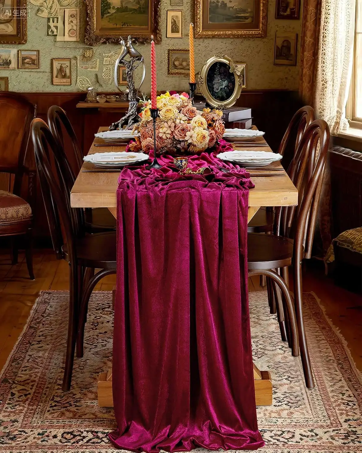 Oxblood Velvet Runner With Candlelight