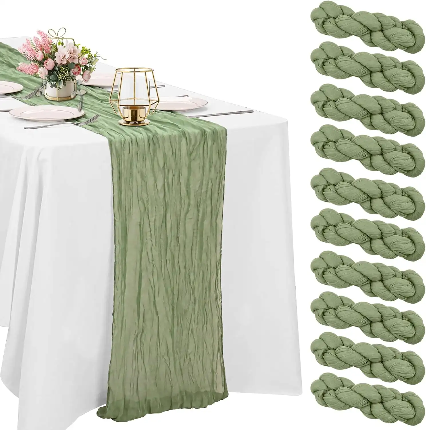 Pack Sage Green Cheesecloth Table Runner