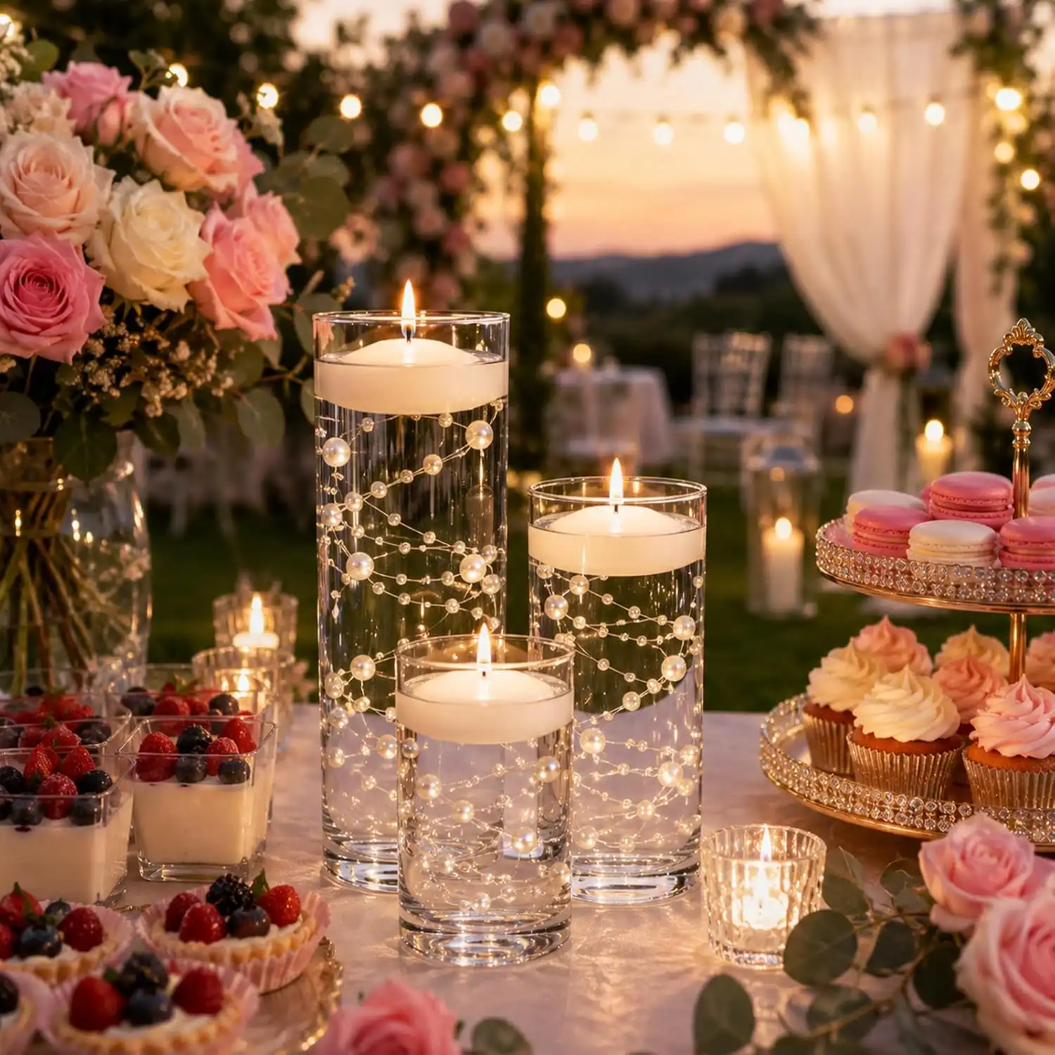 Pearl Beaded Glass Centerpieces