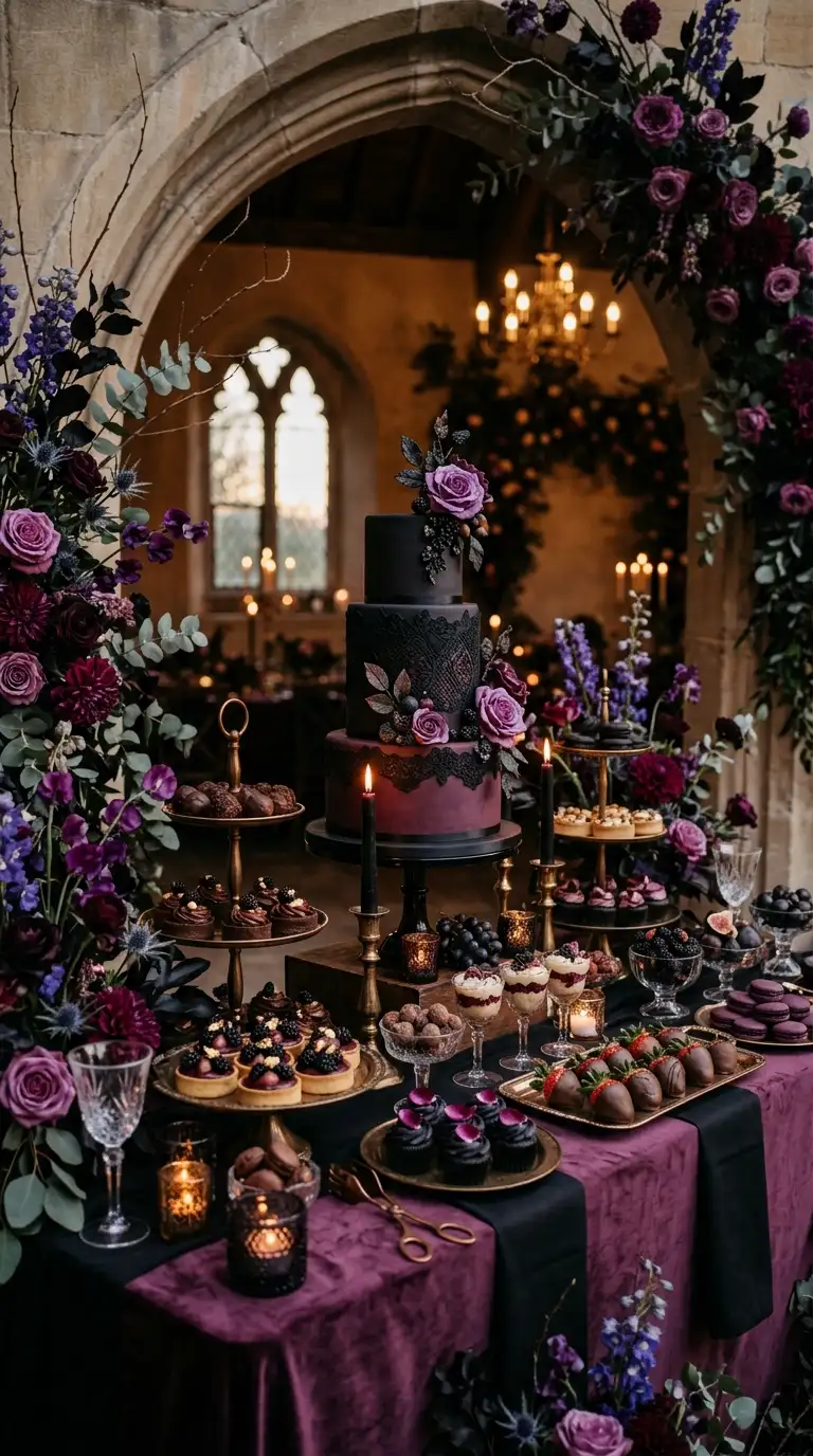 Plum And Black Dessert Table