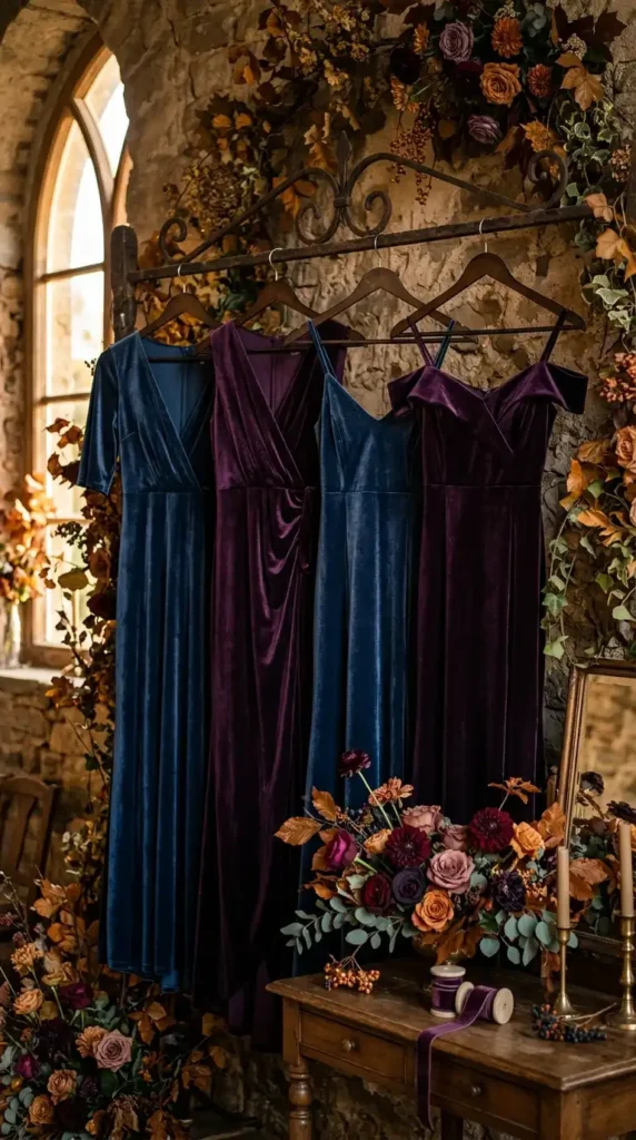 Plum Blue Velvet Bridesmaid Dresses