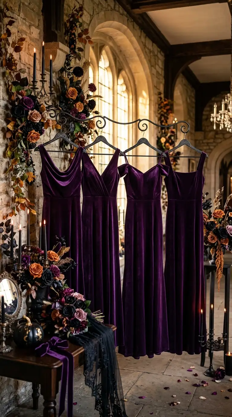 Purple Velvet Bridesmaid Dresses