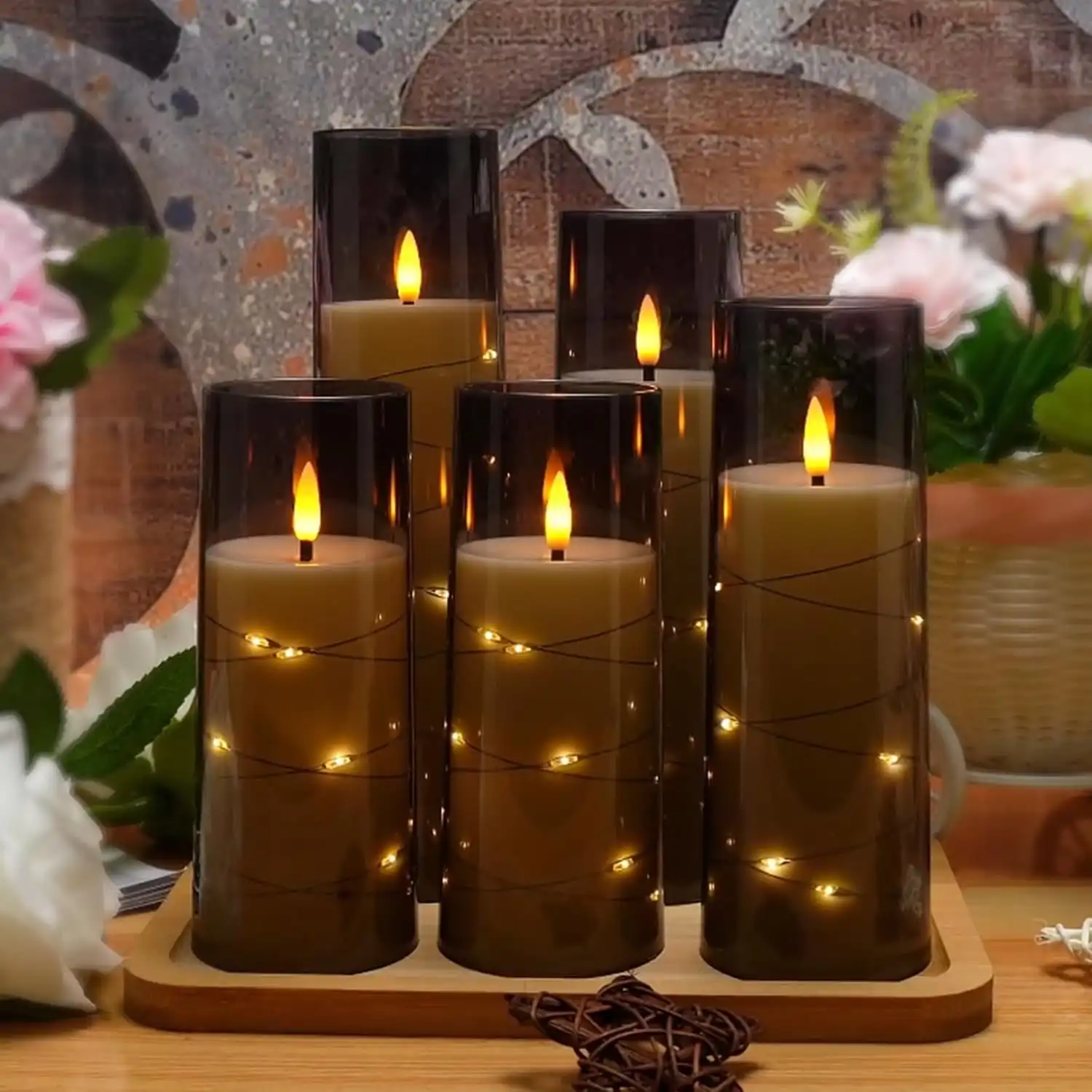 Realistic Flickering LED Candle Clusters