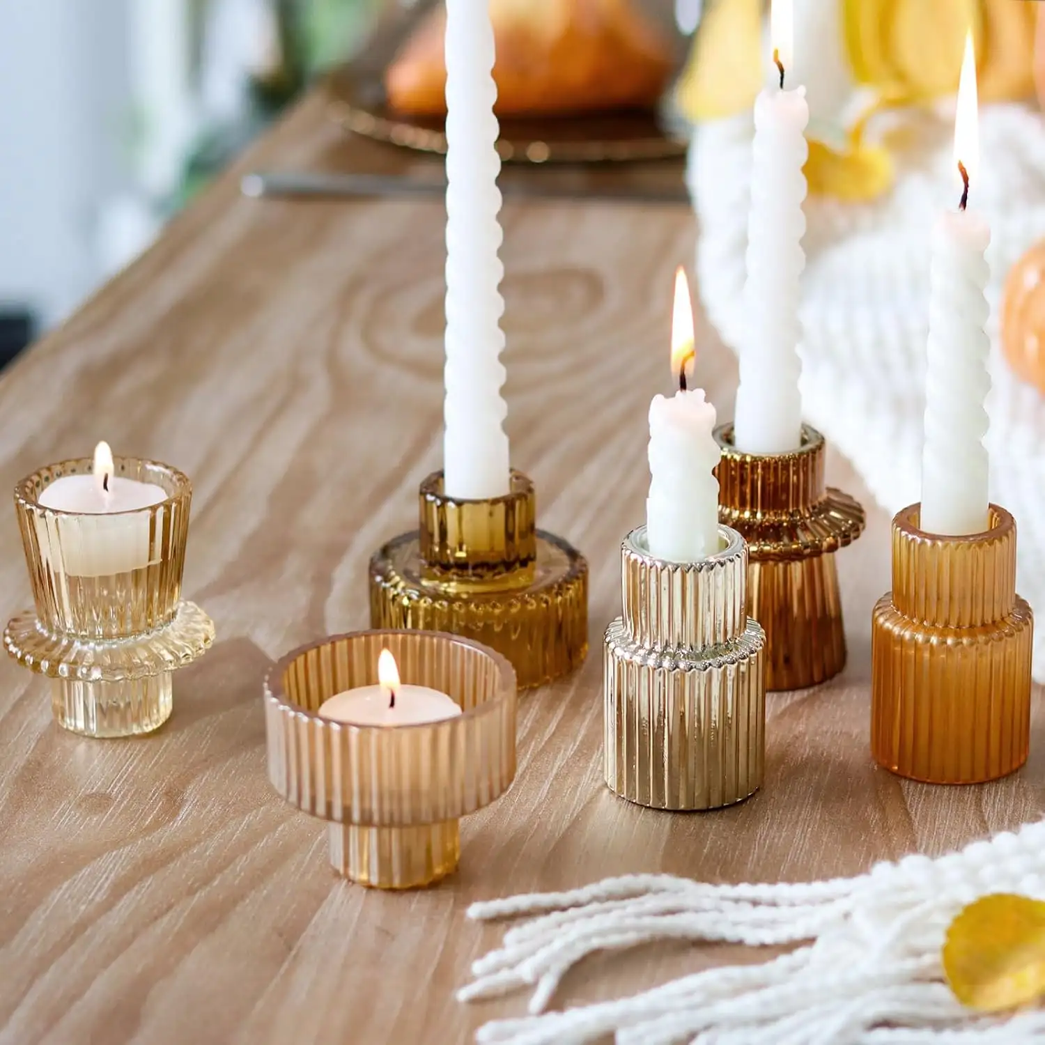 Ribbed Glass Tealight Candle Holders