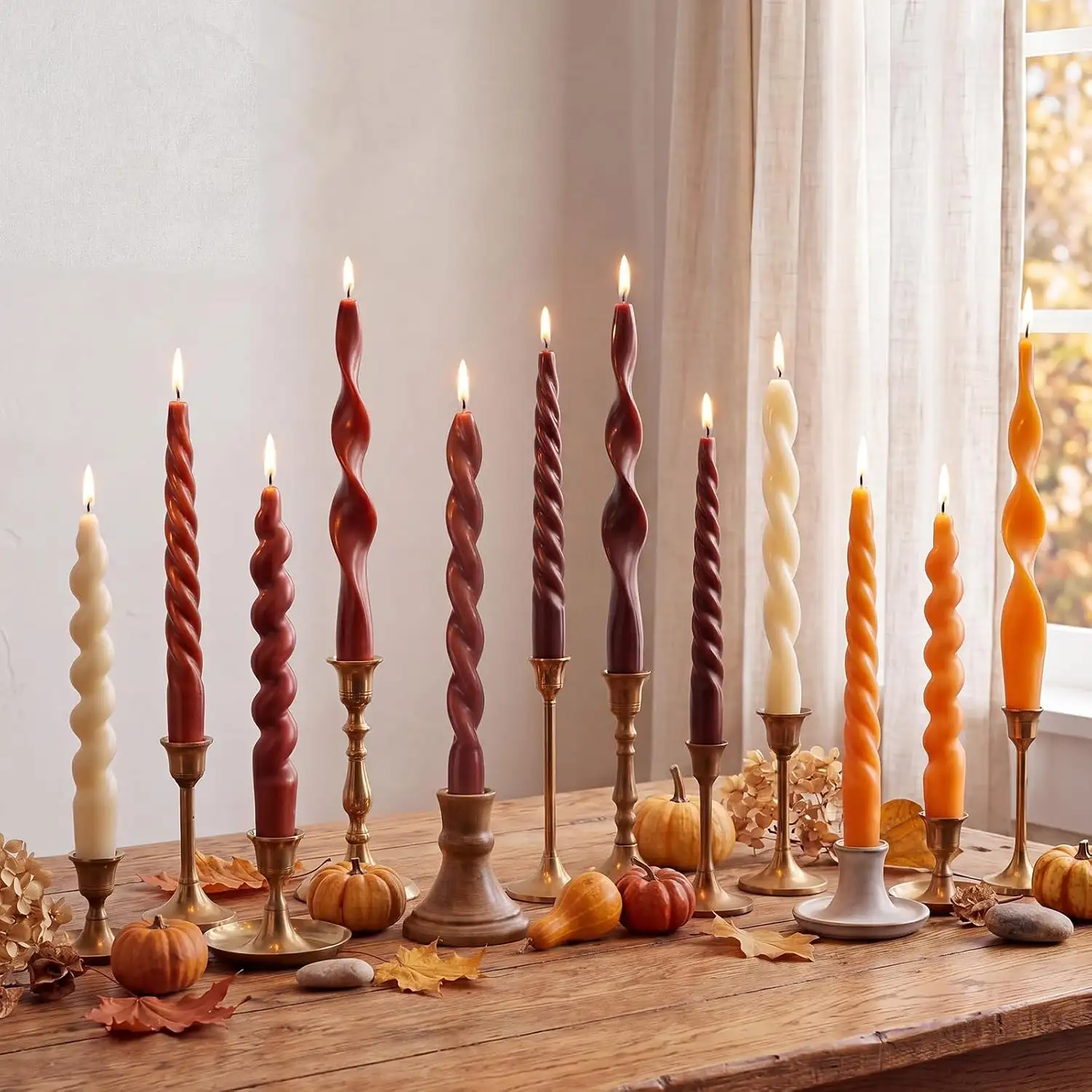 Rust Florals Taper Candle Glow