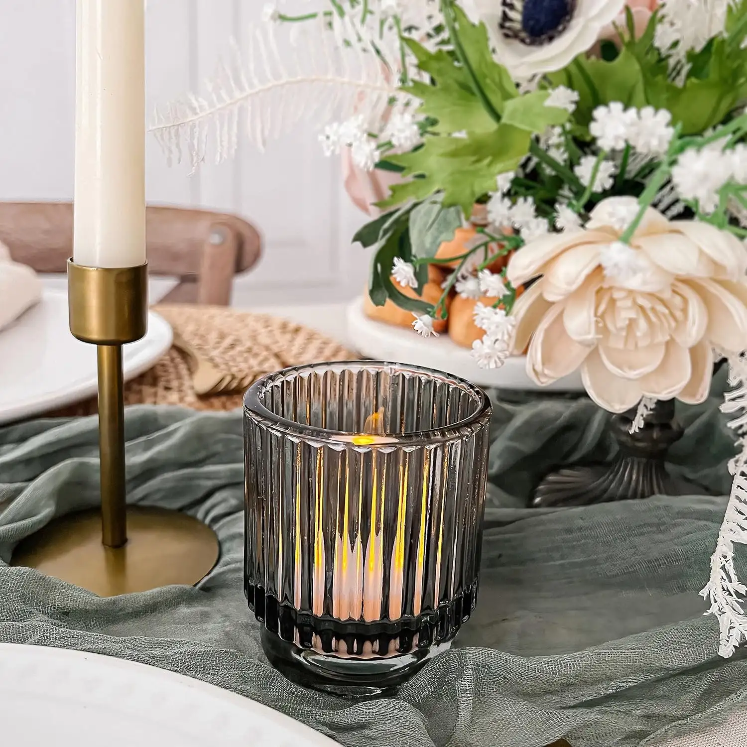 Smoked Glass Candle Holder Sets