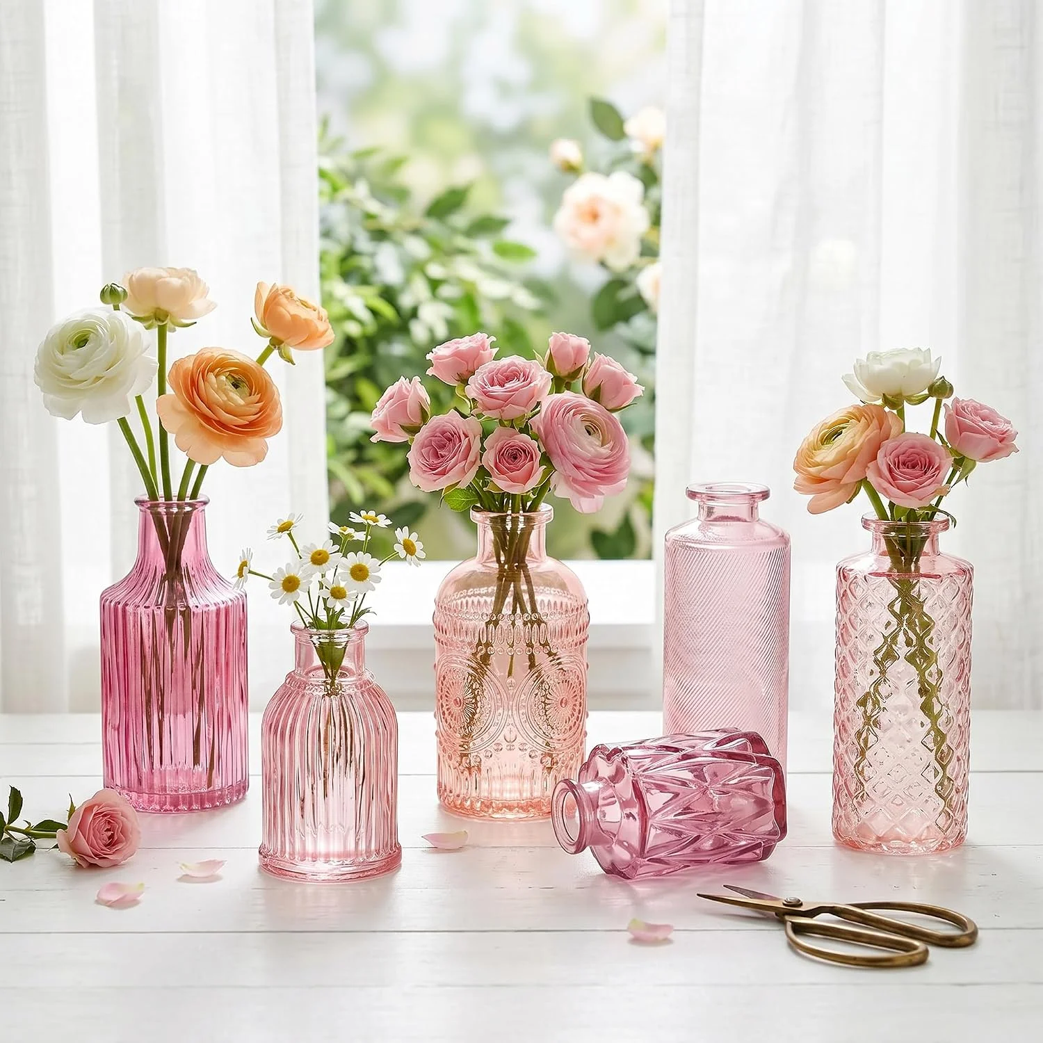 Vintage Pink Glass Bud Vases