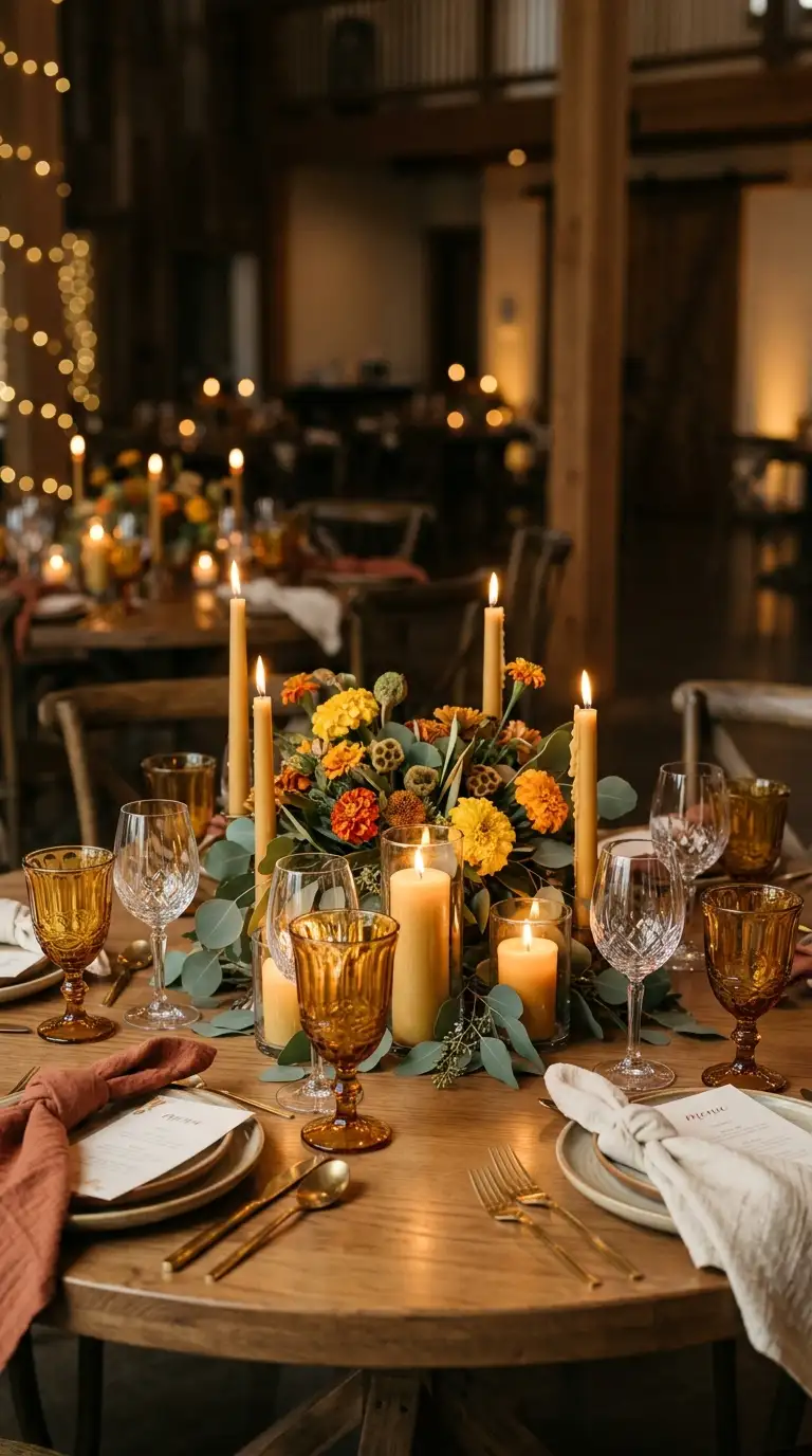 Amber Glass Candlelight Table Setting