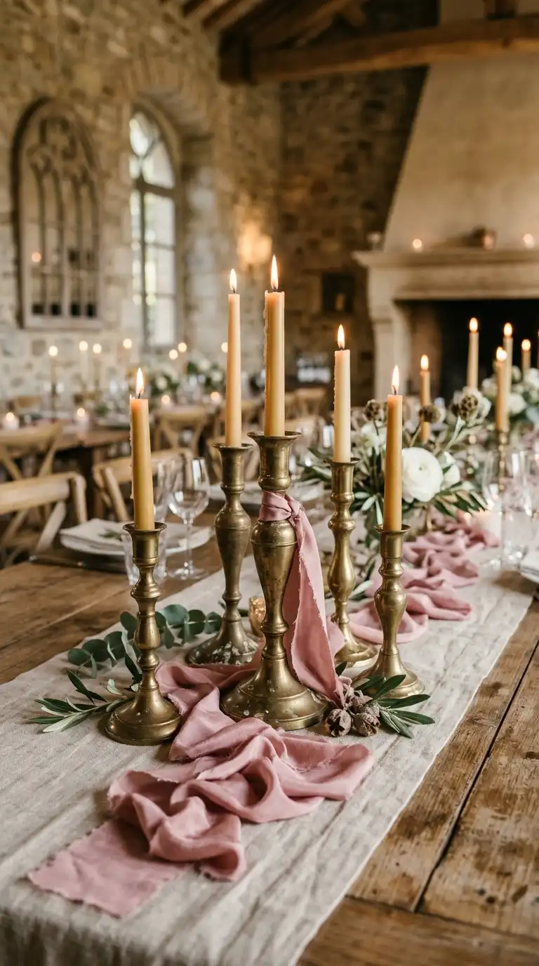 Antique Candlesticks With Silk Ribbons
