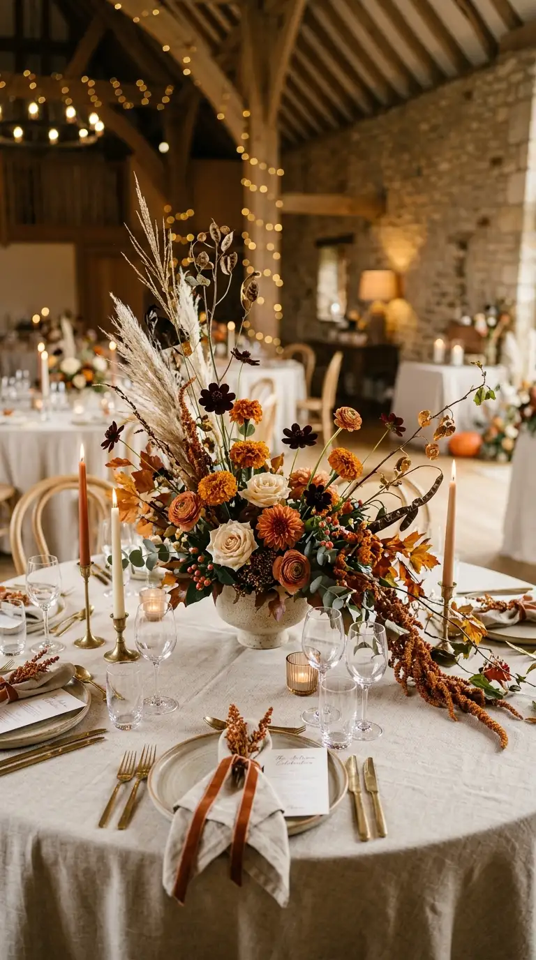 Asymmetrical Autumn Floral Centerpiece
