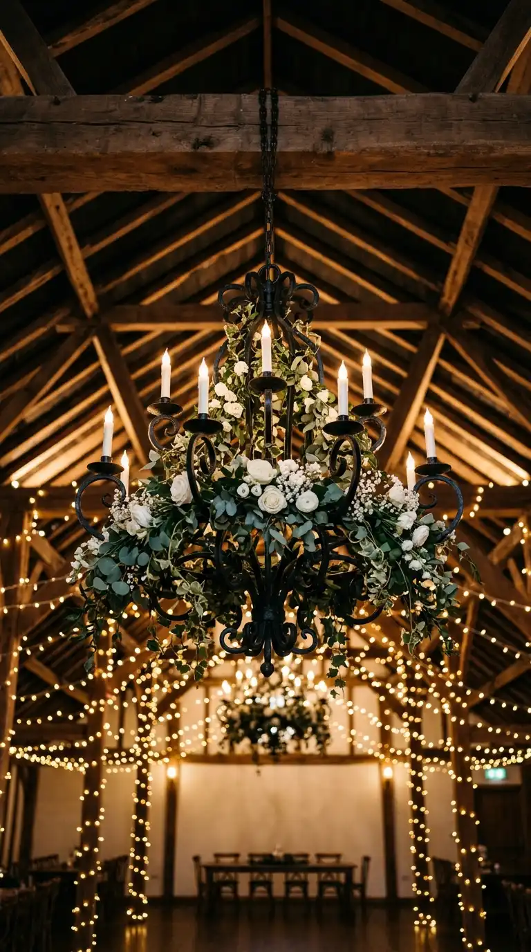 Black Chandelier Reception Decor