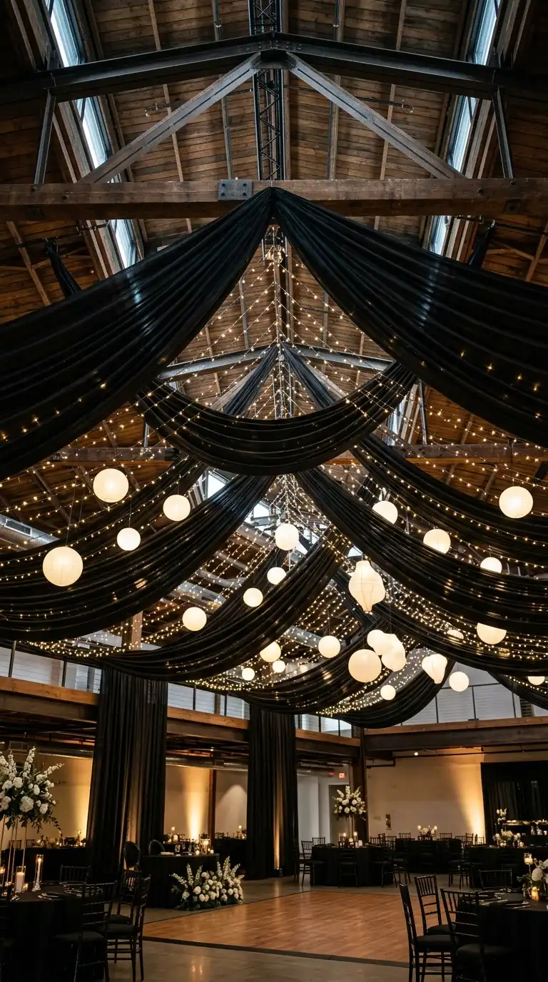 Black Draped Ceiling Installation