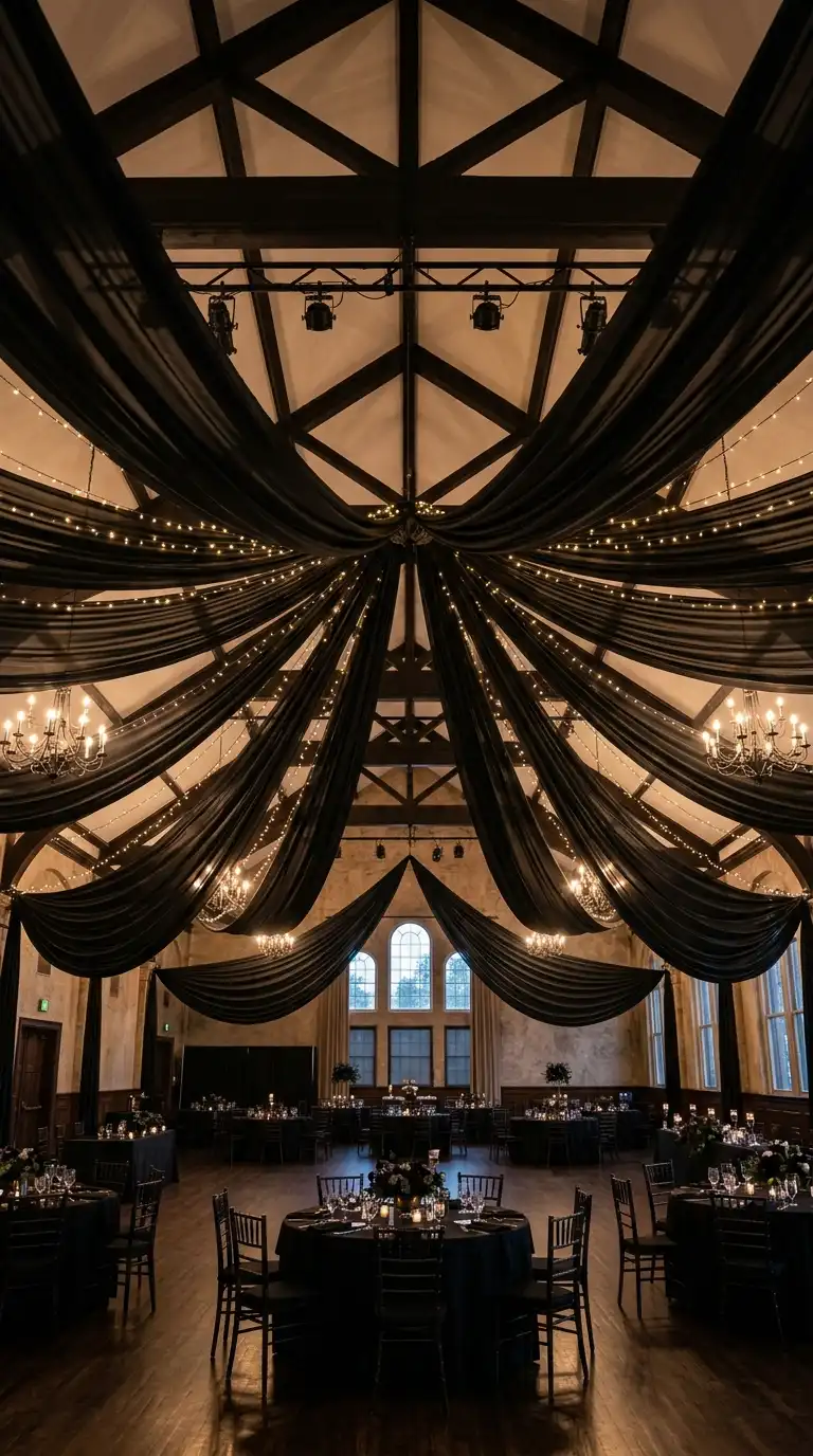 Black Draped Reception Ceiling