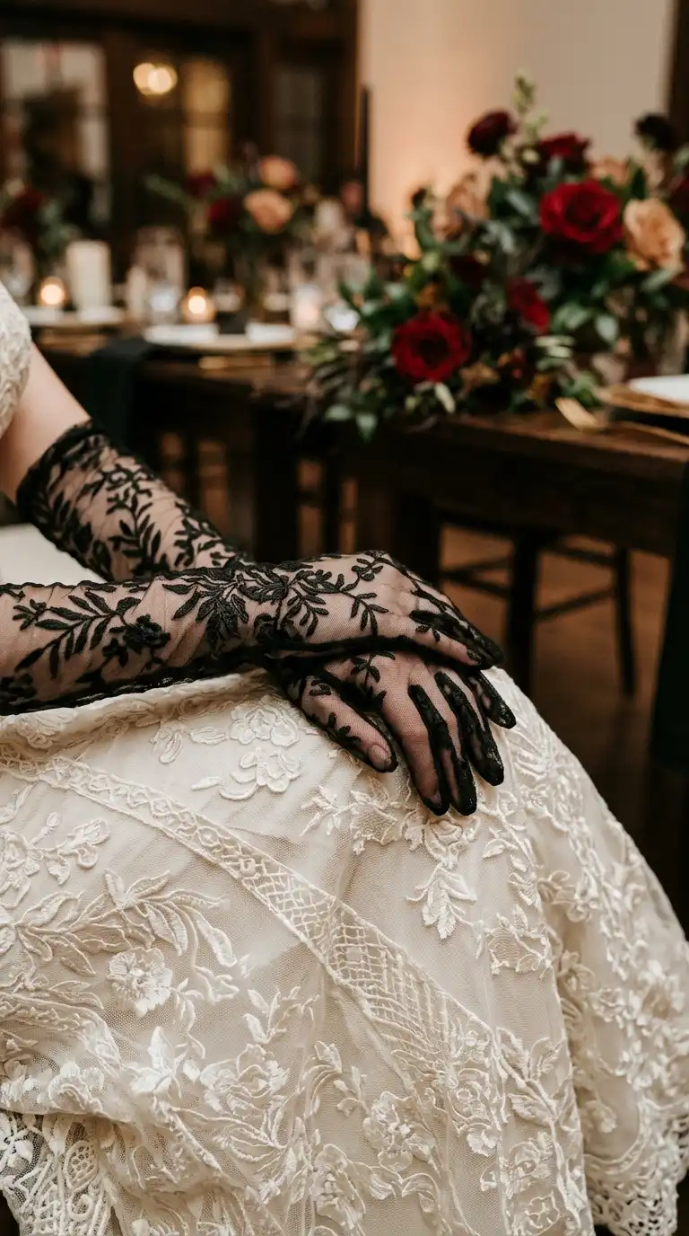 Black Lace Bridal Gloves