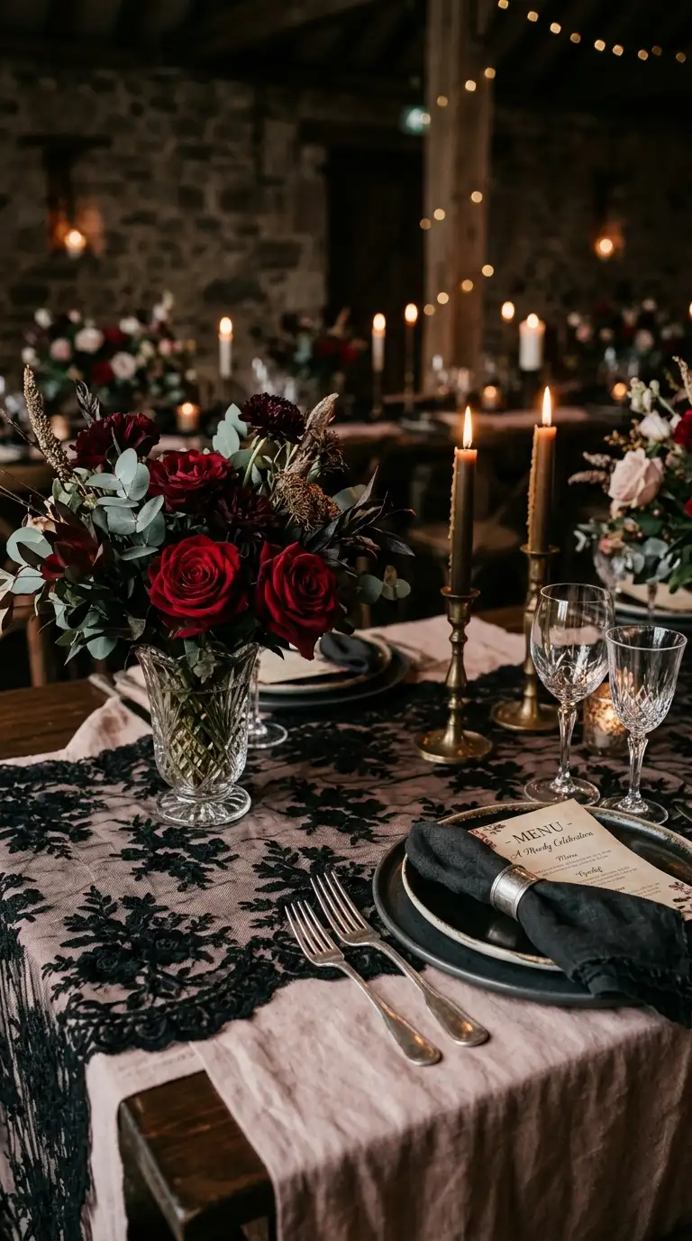 Black Lace Reception Table Overlay