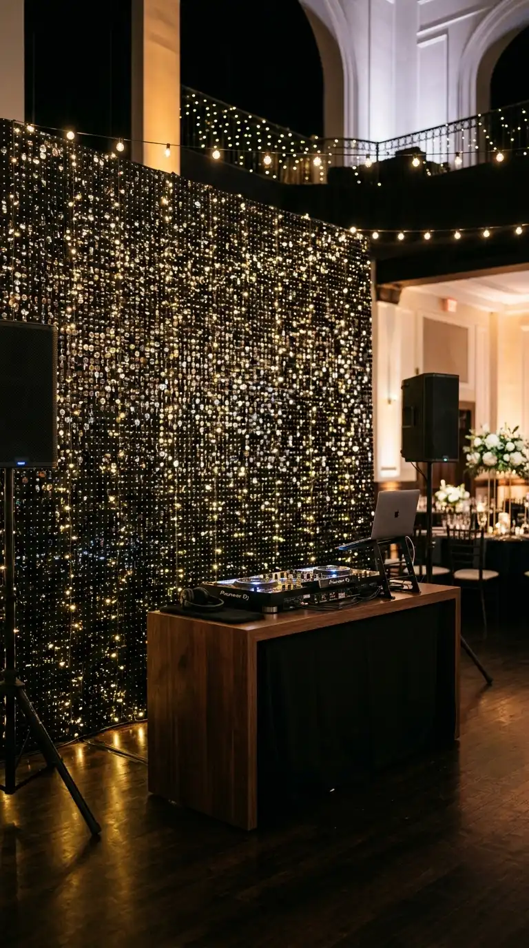 Black Sequin Reception Backdrop