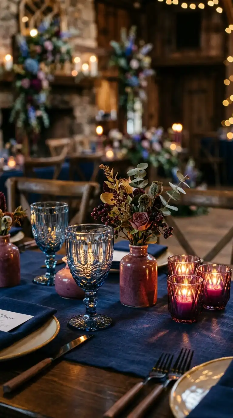 Blue Glass Plum Table Decor