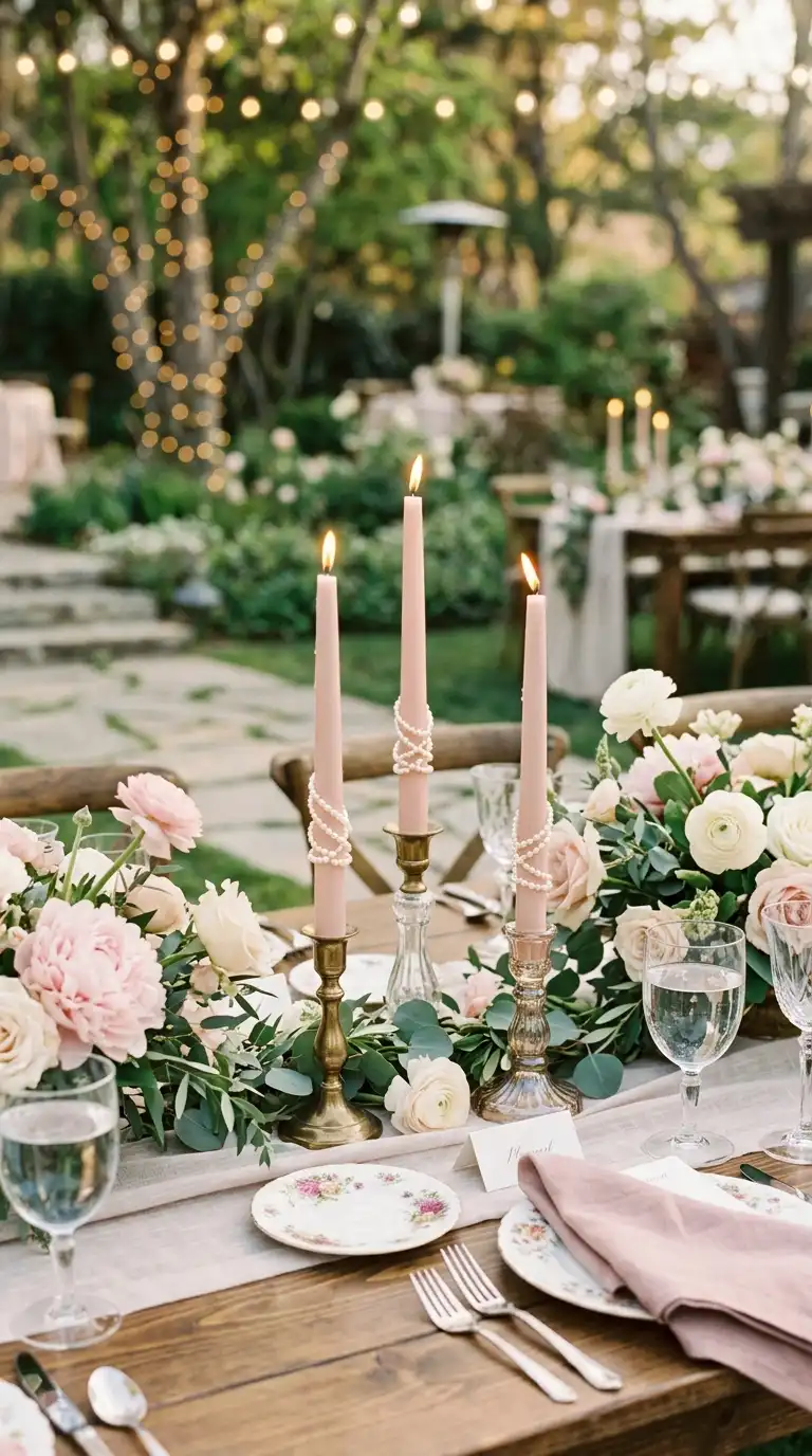 Blush Candles With Pearl Details