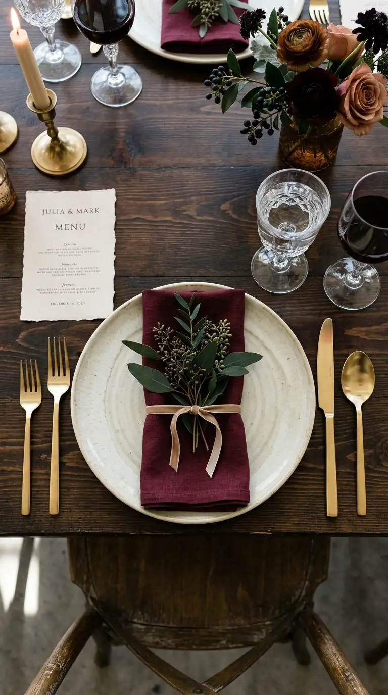 Burgundy And Gold Place Settings
