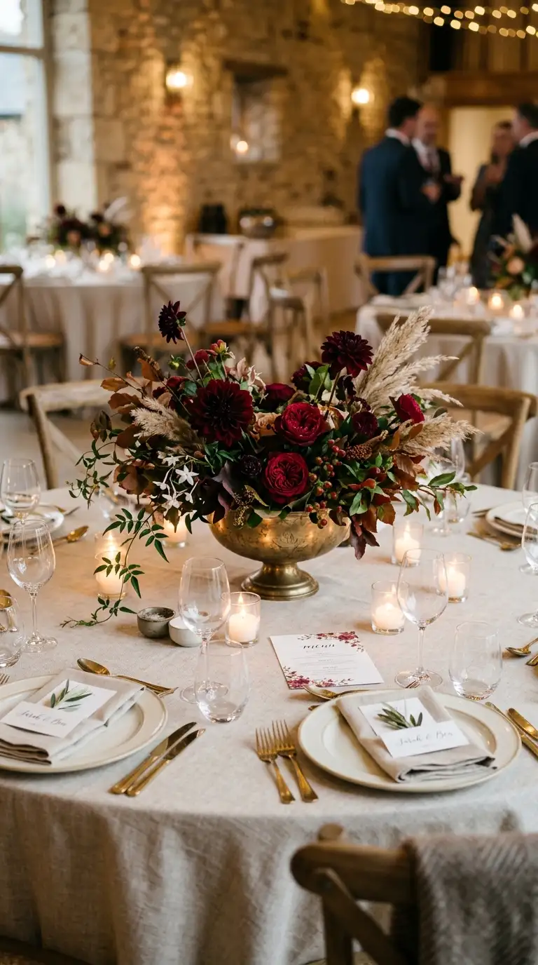 Burgundy Floral Bowl Centerpiece